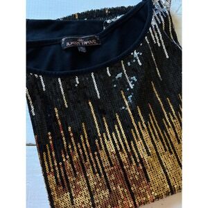 Almost Famous Sequin Ombre Top XL Black Gold Silver Short Sleeve Party Blouse
